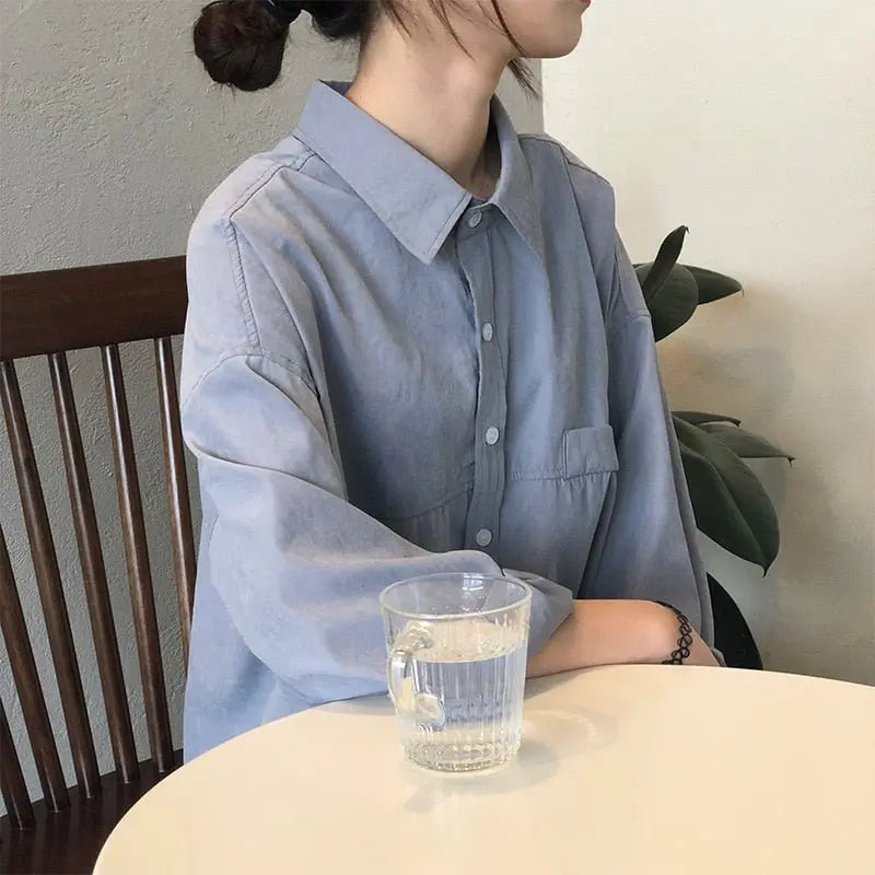 Loose Turn-down Collar Solid Female Shirts Tops Spring Summer Blouses - Blade & Thread