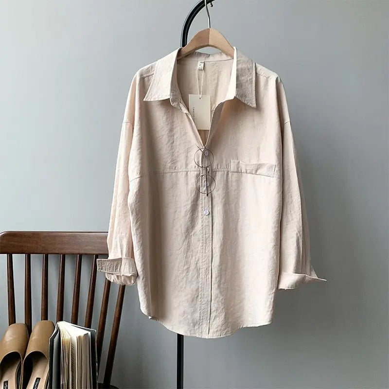 Loose Turn-down Collar Solid Female Shirts Tops Spring Summer Blouses - Blade & Thread