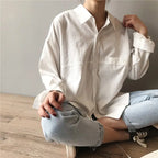 Loose Turn-down Collar Solid Female Shirts Tops Spring Summer Blouses nowadaysfashion