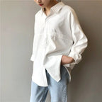 Loose Turn-down Collar Solid Female Shirts Tops Spring Summer Blouses nowadaysfashion