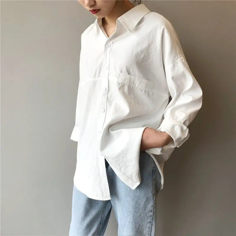 Loose Turn-down Collar Solid Female Shirts Tops Spring Summer Blouses - Blade & Thread