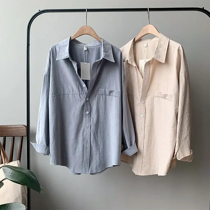 Loose Turn-down Collar Solid Female Shirts Tops Spring Summer Blouses - Blade & Thread