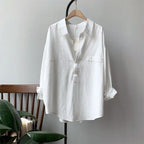 Loose Turn-down Collar Solid Female Shirts Tops Spring Summer Blouses nowadaysfashion