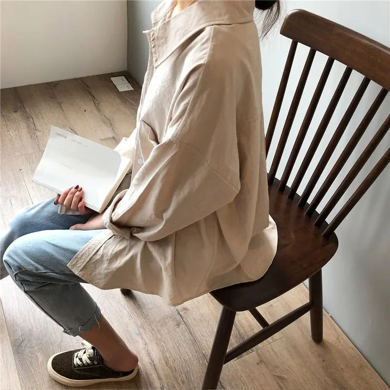 Loose Turn-down Collar Solid Female Shirts Tops Spring Summer Blouses - Blade & Thread