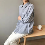 Loose Turn-down Collar Solid Female Shirts Tops Spring Summer Blouses nowadaysfashion