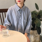 Loose Turn-down Collar Solid Female Shirts Tops Spring Summer Blouses nowadaysfashion