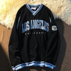 LOS ANGELES CALIFORHIA Embroidered Sweatshirts Oversized V Neck Pullovers nowadaysfashion