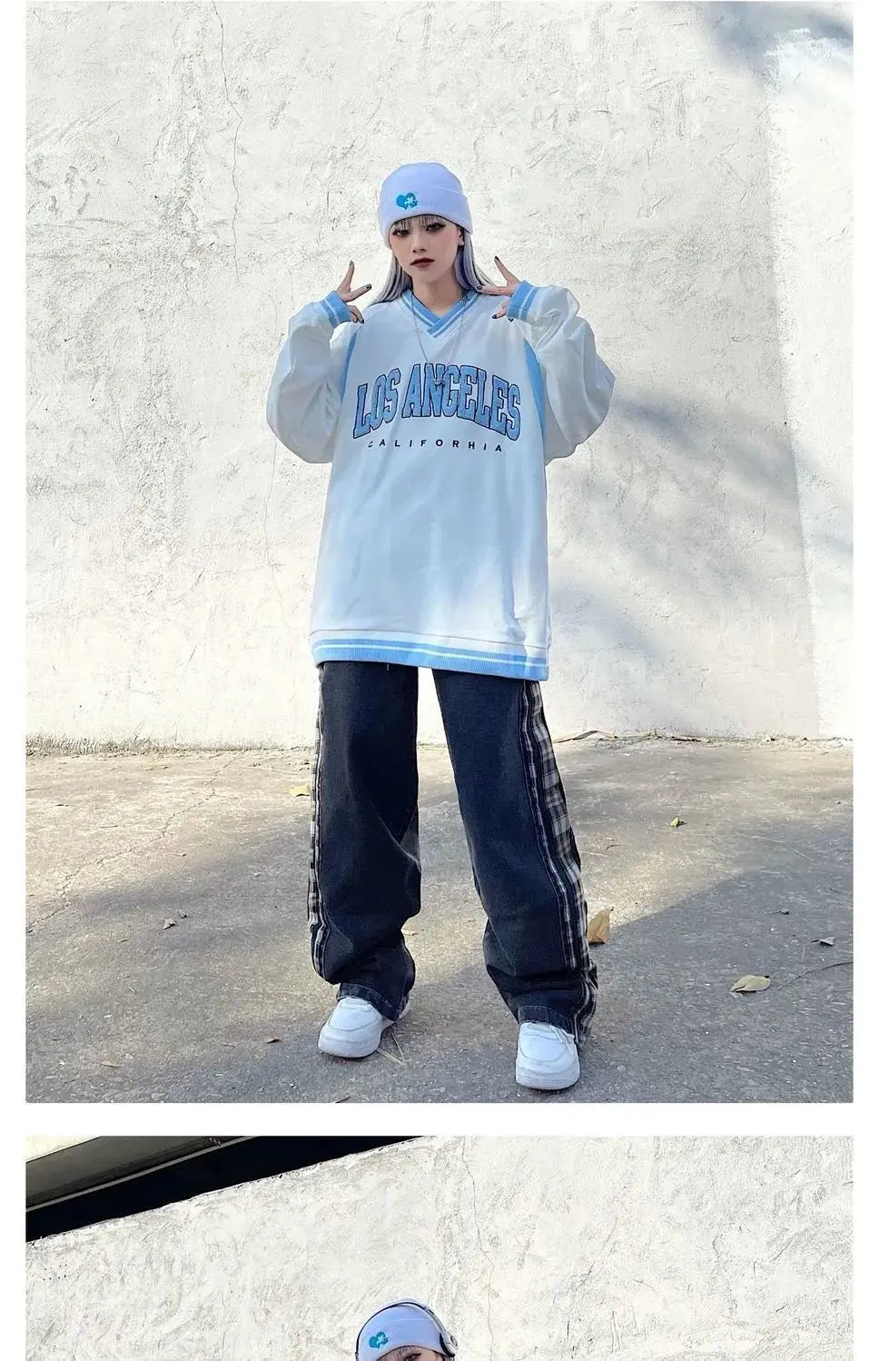 LOS ANGELES CALIFORHIA Embroidered Sweatshirts Oversized V Neck Pullovers nowadaysfashion