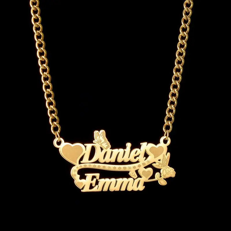 Love Butterfly Decorated Double Name Necklace Couple Gift nowadaysfashion