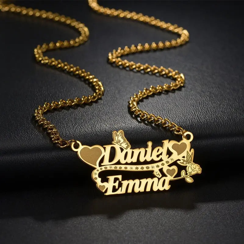 Love Butterfly Decorated Double Name Necklace Couple Gift - Blade & Thread