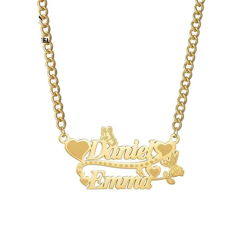 Love Butterfly Decorated Double Name Necklace Couple Gift - Blade & Thread