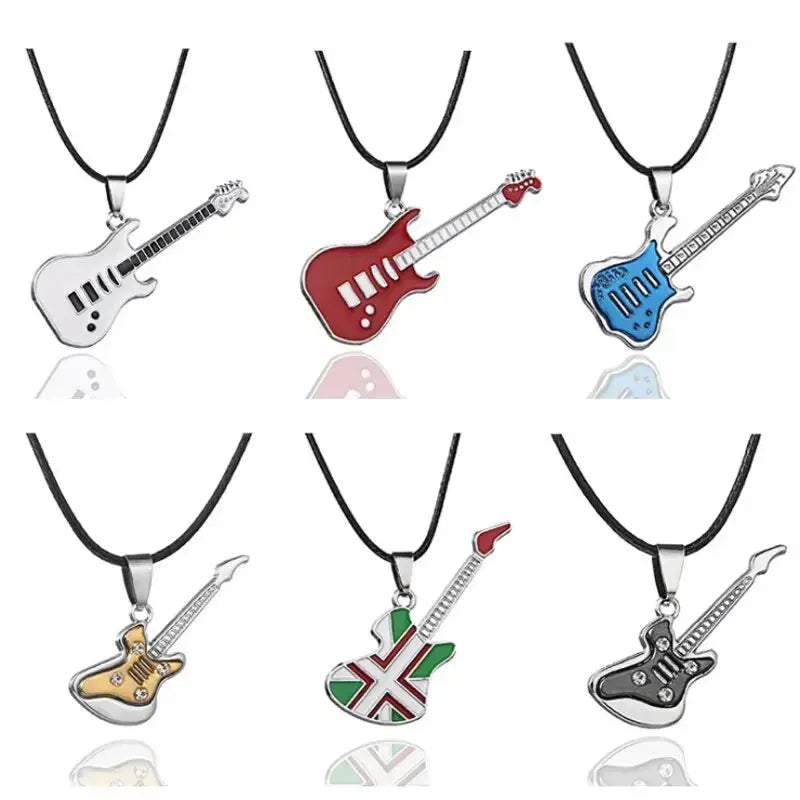 Love Music Exquisite Guitar Shaped Pendant Leather Rope Clavicle Chain Jewelry nowadaysfashion