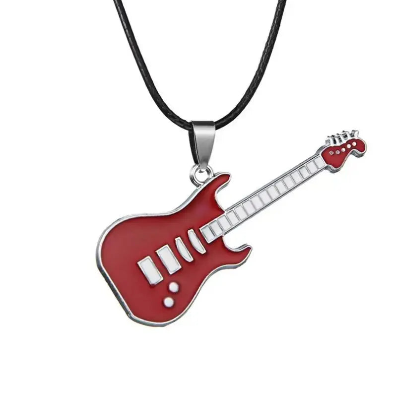 Love Music Exquisite Guitar Shaped Pendant Leather Rope Clavicle Chain Jewelry nowadaysfashion