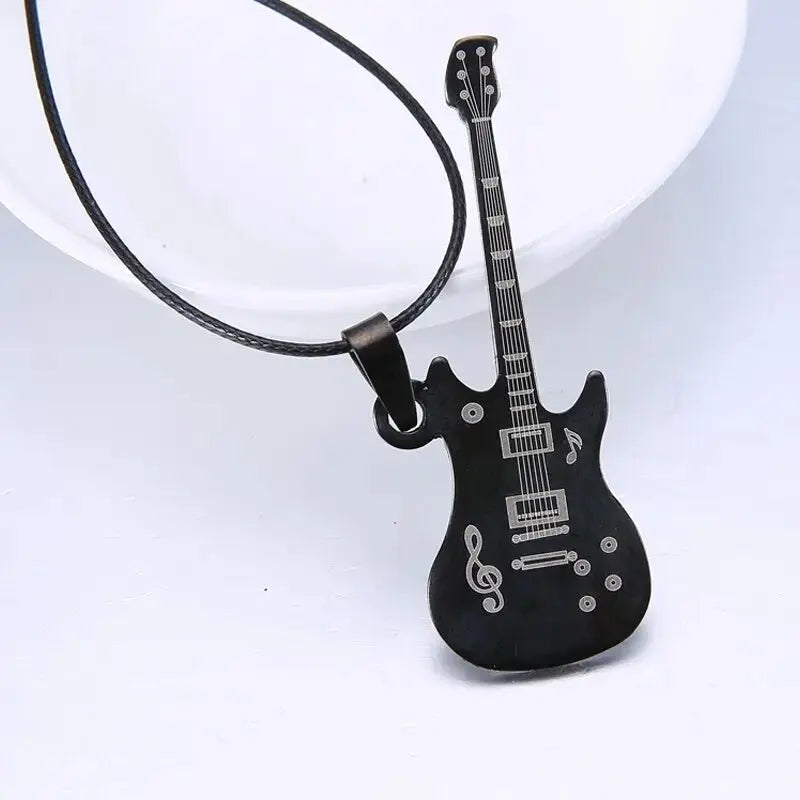 Love Music Exquisite Guitar Shaped Pendant Leather Rope Clavicle Chain Jewelry nowadaysfashion