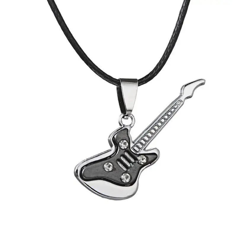 Love Music Exquisite Guitar Shaped Pendant Leather Rope Clavicle Chain Jewelry nowadaysfashion