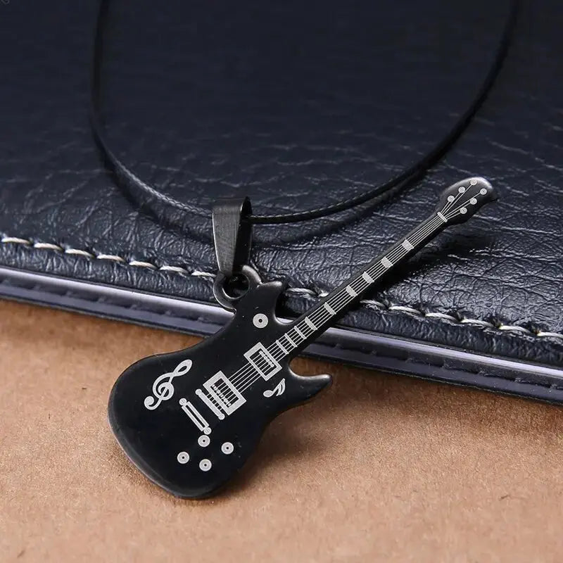 Love Music Exquisite Guitar Shaped Pendant Leather Rope Clavicle Chain Jewelry nowadaysfashion