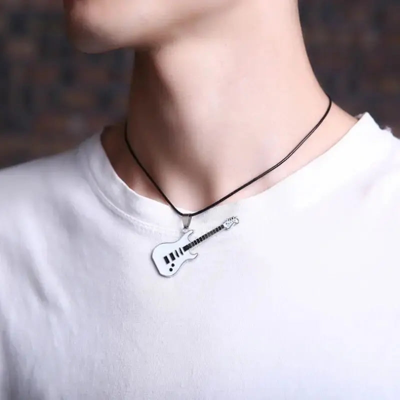 Love Music Exquisite Guitar Shaped Pendant Leather Rope Clavicle Chain Jewelry nowadaysfashion