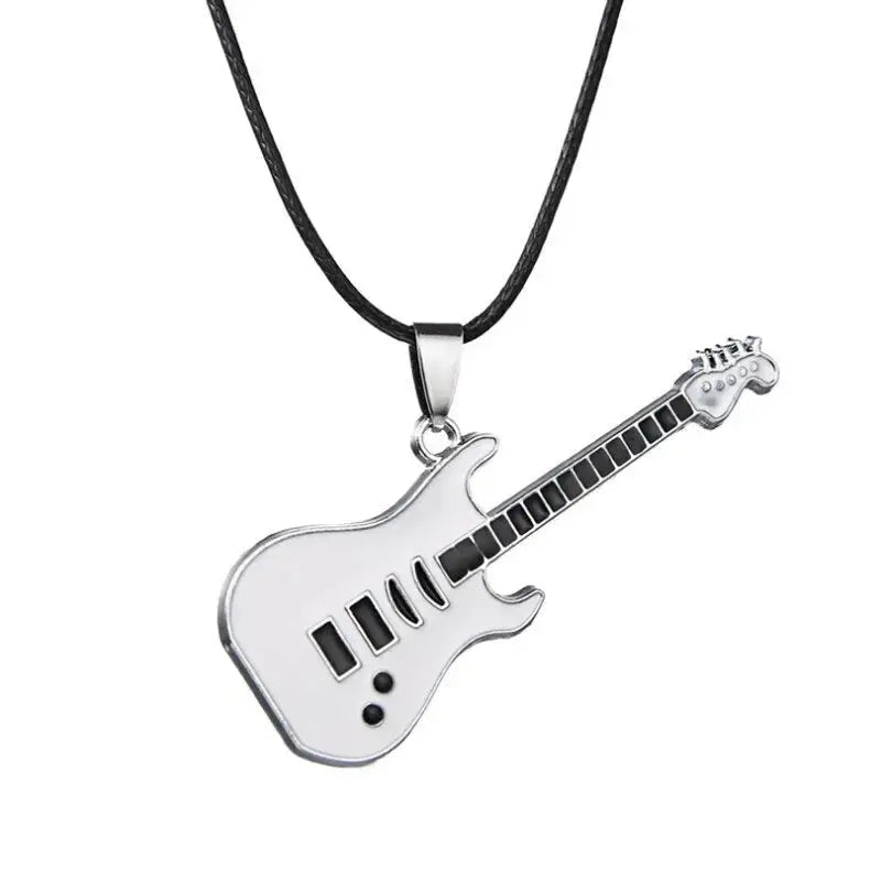 Love Music Exquisite Guitar Shaped Pendant Leather Rope Clavicle Chain Jewelry nowadaysfashion