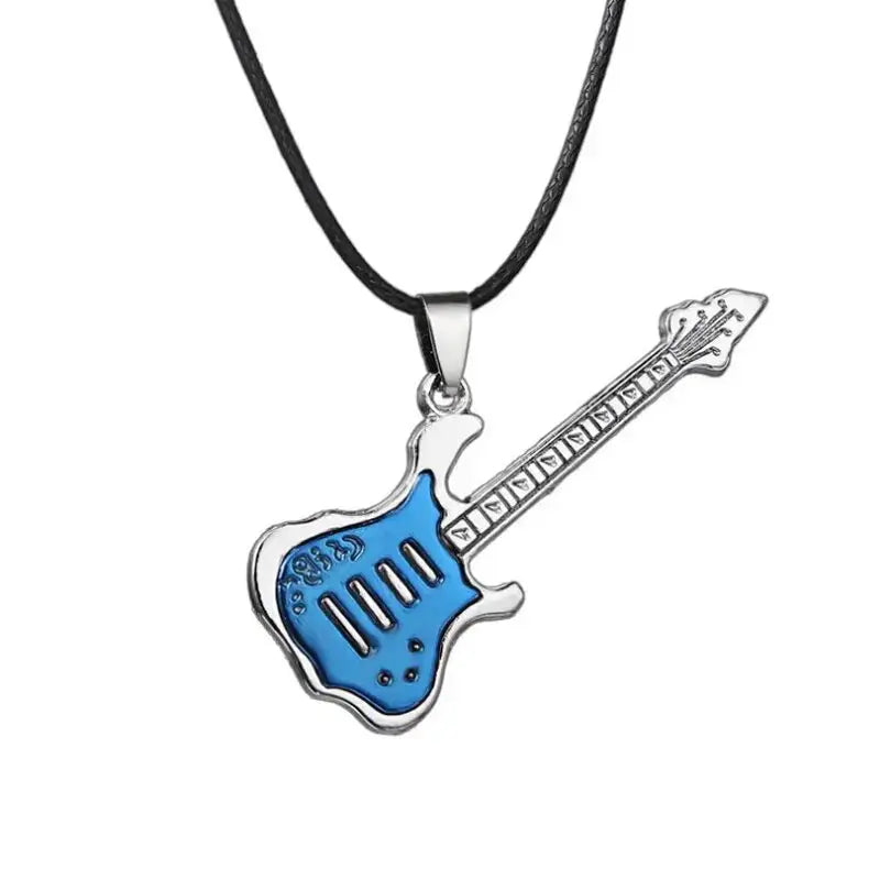 Love Music Exquisite Guitar Shaped Pendant Leather Rope Clavicle Chain Jewelry nowadaysfashion