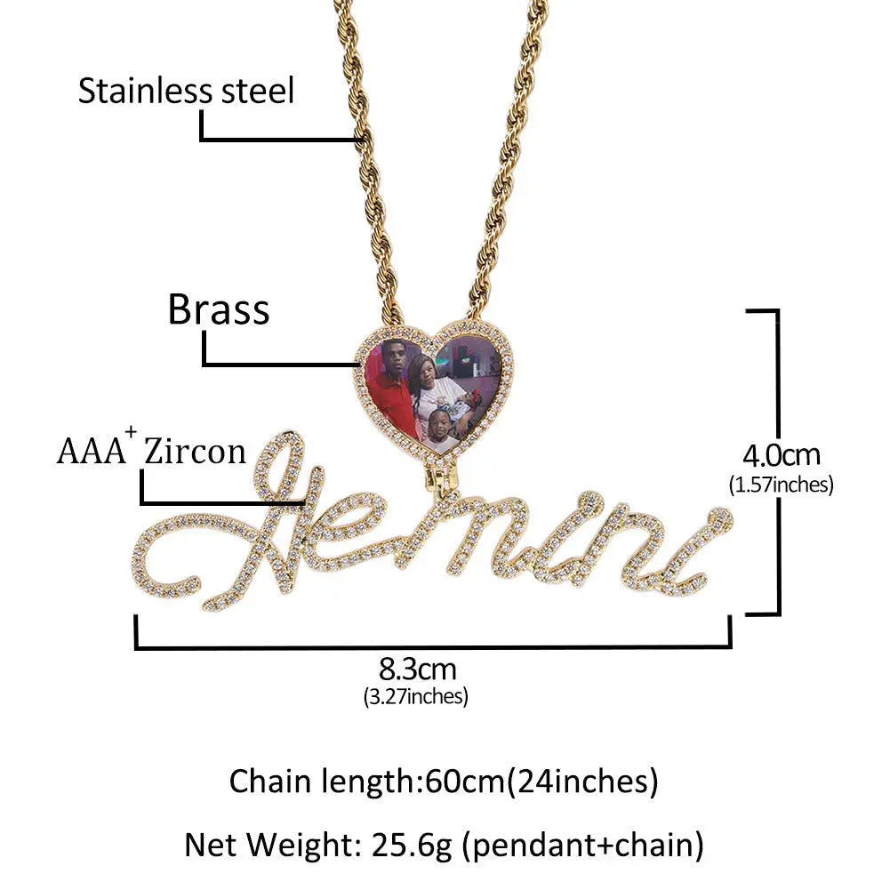 Love Photo Pendant Letter Necklace DIY Zircon Photo Frame Necklace nowadaysfashion