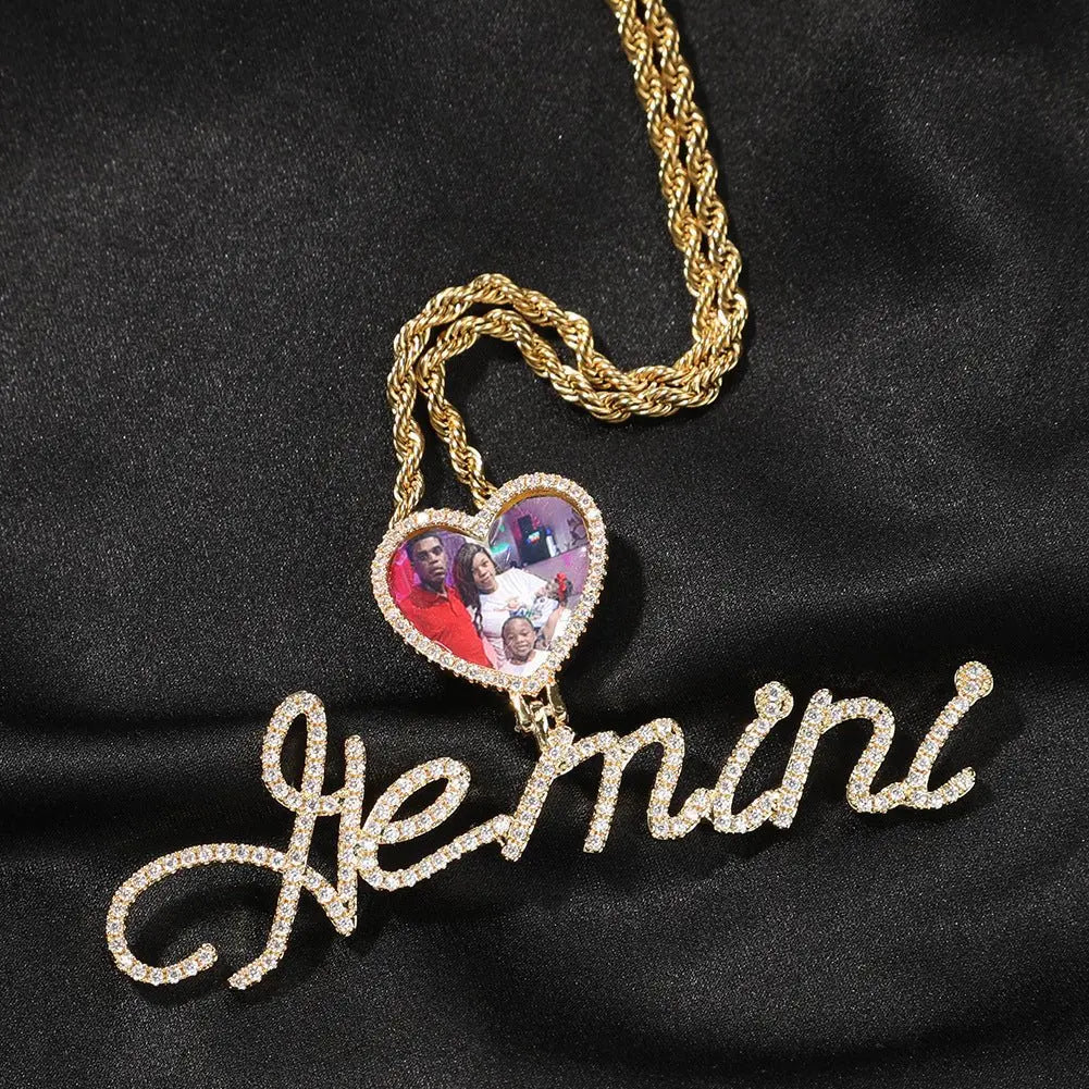 Love Photo Pendant Letter Necklace DIY Zircon Photo Frame Necklace - Blade & Thread