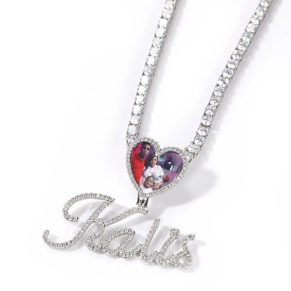 Love Photo Pendant Letter Necklace DIY Zircon Photo Frame Necklace - Blade & Thread