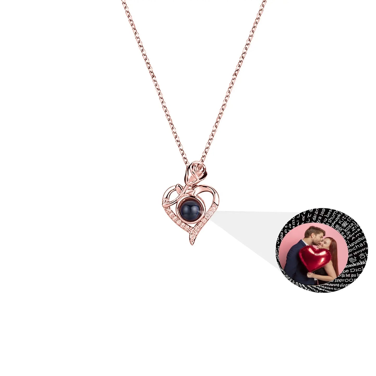 Love Rose with Customized PhotosProjection Necklace Pendant Jewelry For Lover Girlfriend - Blade & Thread