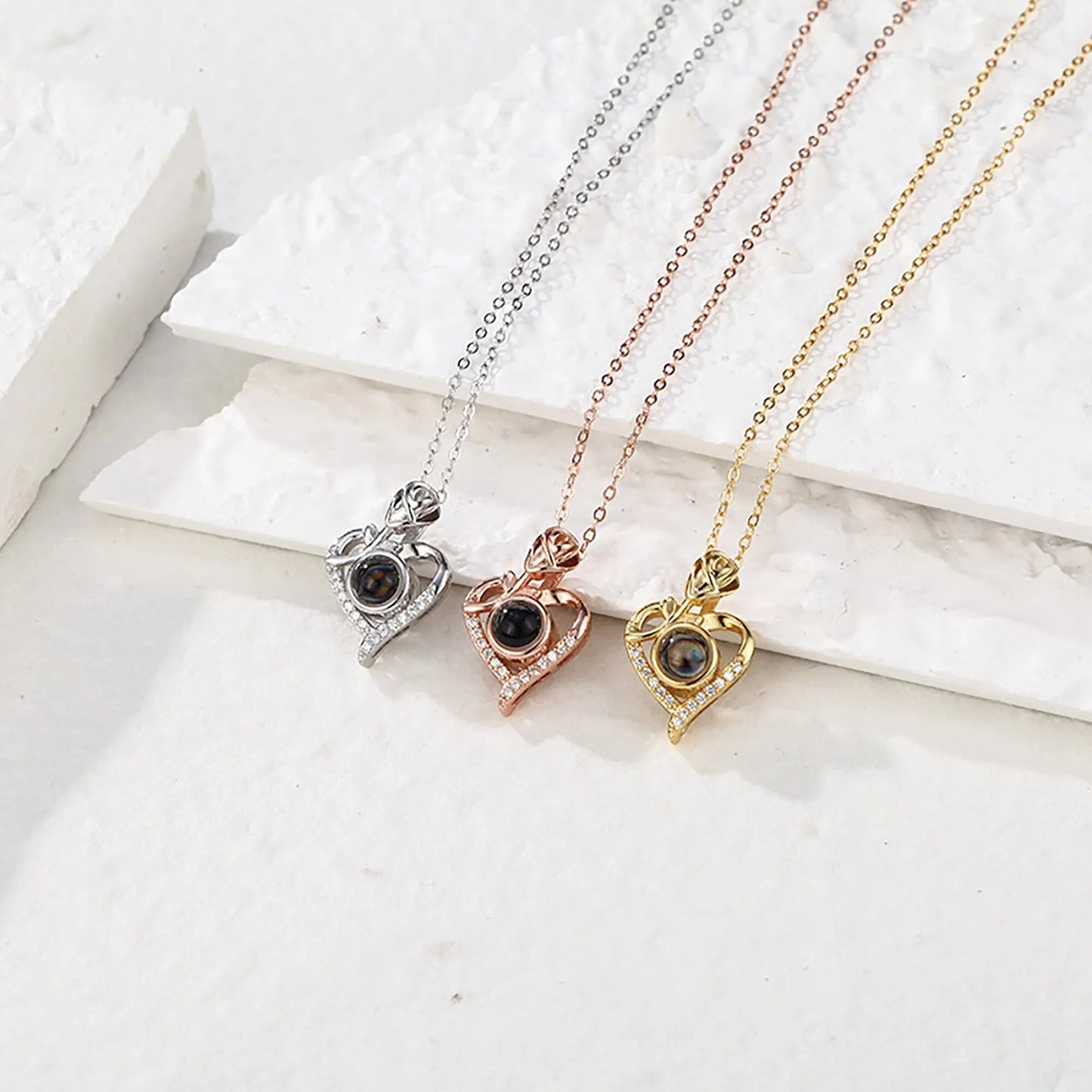 Love Rose with Customized PhotosProjection Necklace Pendant Jewelry For Lover Girlfriend - Blade & Thread
