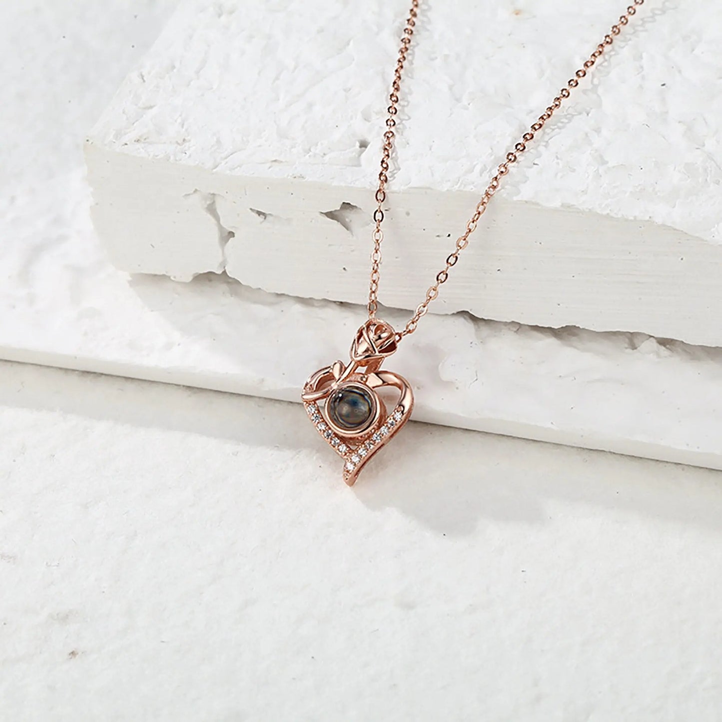 Love Rose with Customized PhotosProjection Necklace Pendant Jewelry For Lover Girlfriend - Blade & Thread