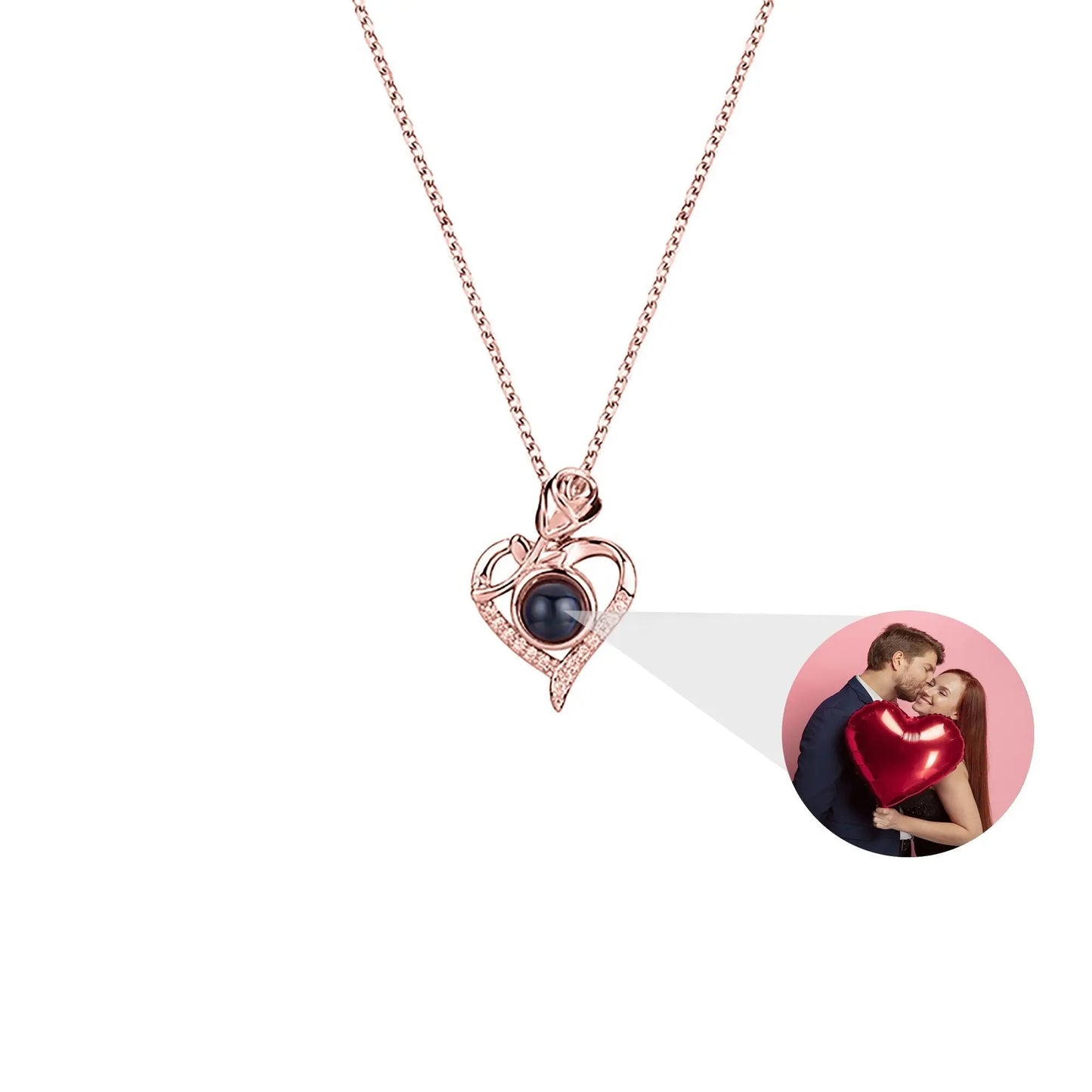 Love Rose with Customized PhotosProjection Necklace Pendant Jewelry For Lover Girlfriend - Blade & Thread