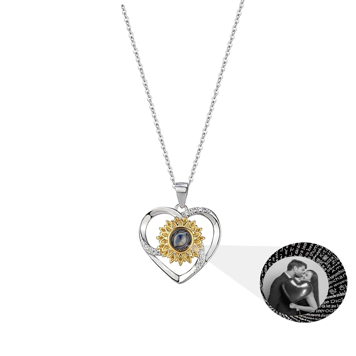 Love sunflower with customized photos Photo Projection Necklace Key Chain Jewelry - Blade & Thread