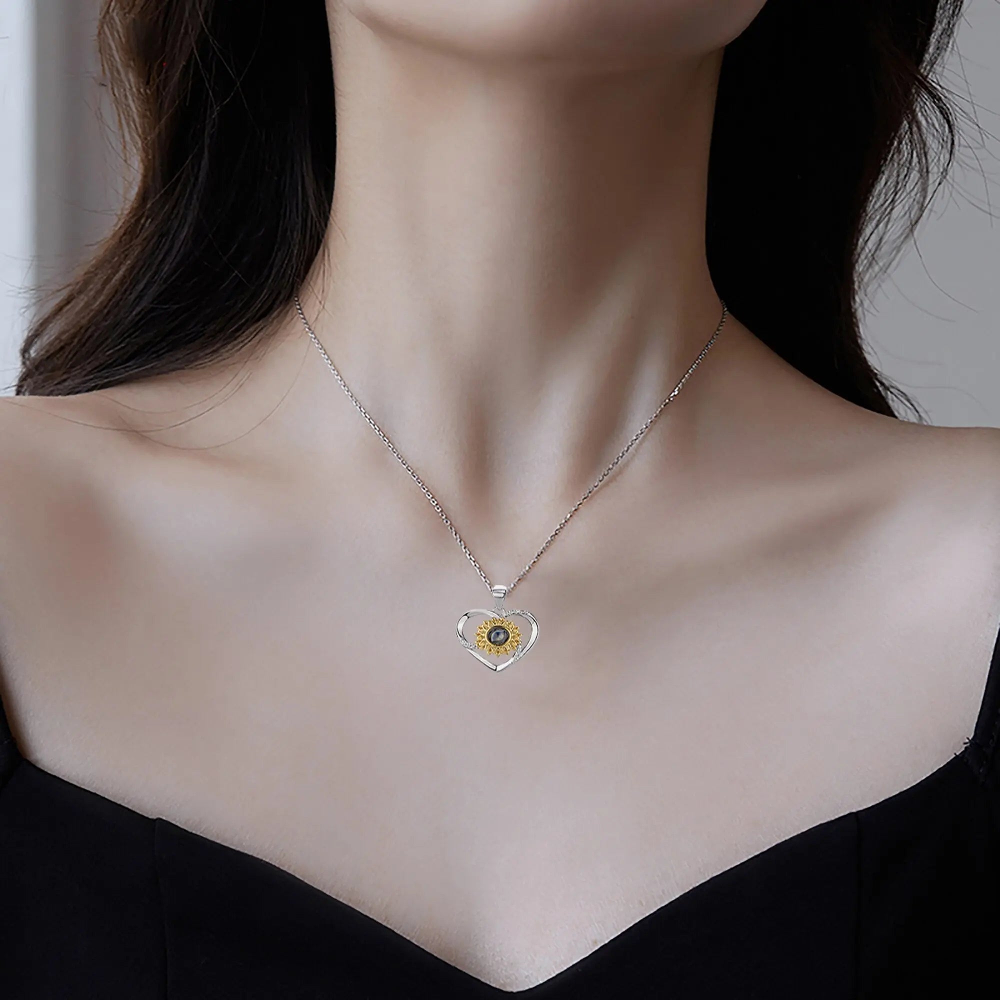 Love sunflower with customized photos Photo Projection Necklace Key Chain Jewelry nowadaysfashion