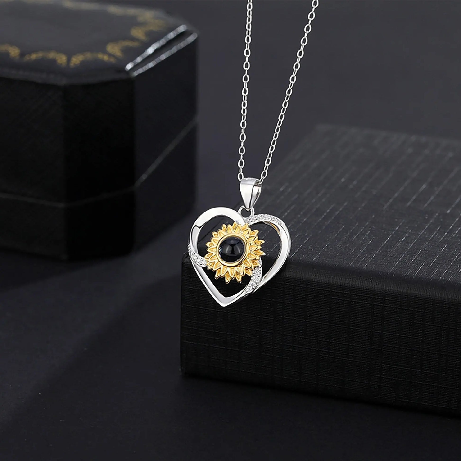 Love sunflower with customized photos Photo Projection Necklace Key Chain Jewelry - Blade & Thread