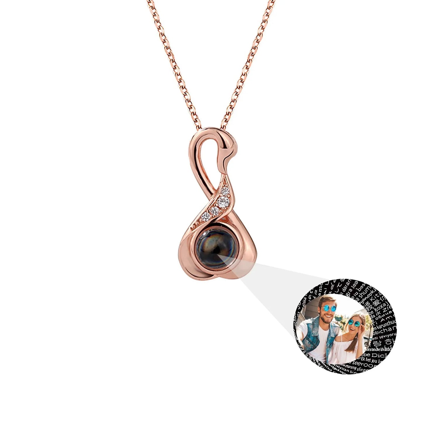 Love Swan with Customized Photos Projection Necklace Pendant Jewelry - Blade & Thread