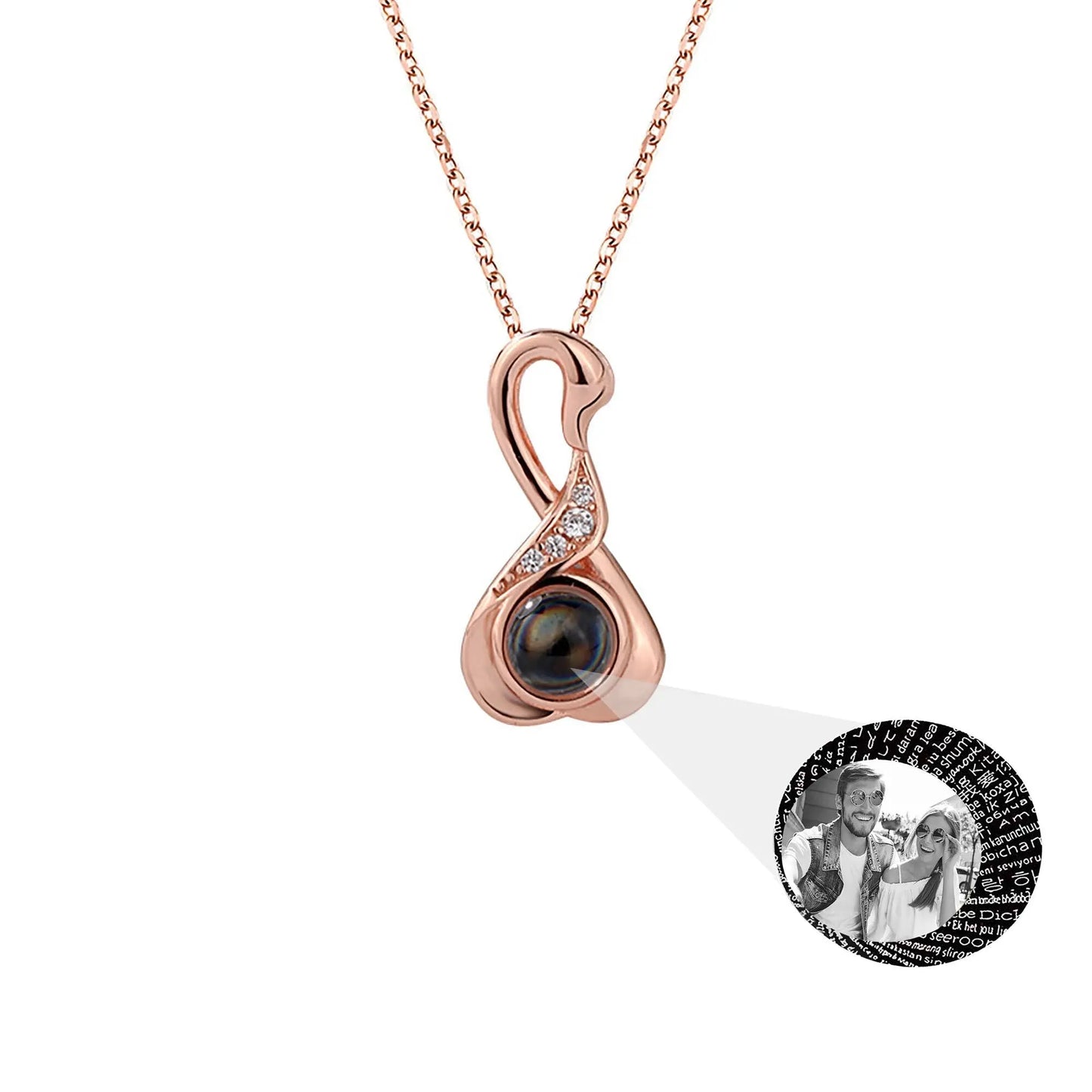 Love Swan with Customized Photos Projection Necklace Pendant Jewelry - Blade & Thread