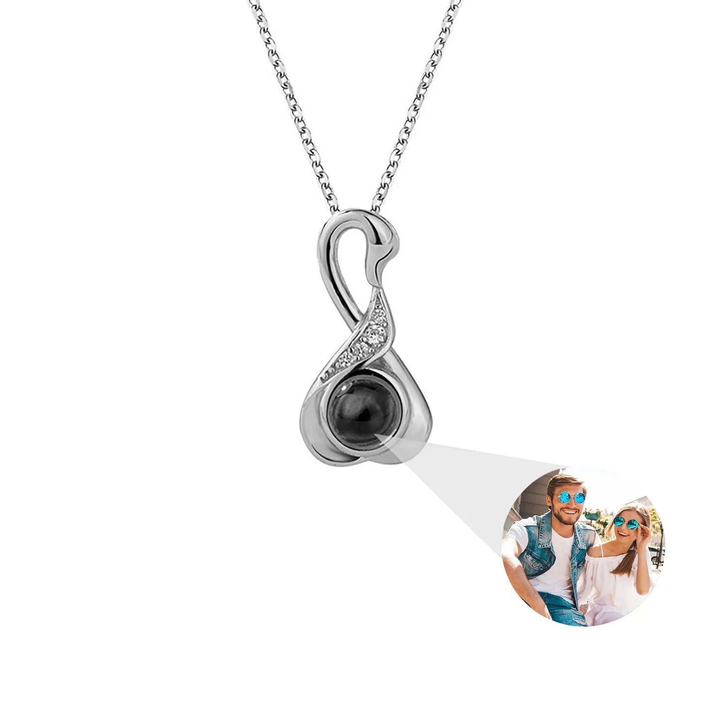 Love Swan with Customized Photos Projection Necklace Pendant Jewelry - Blade & Thread