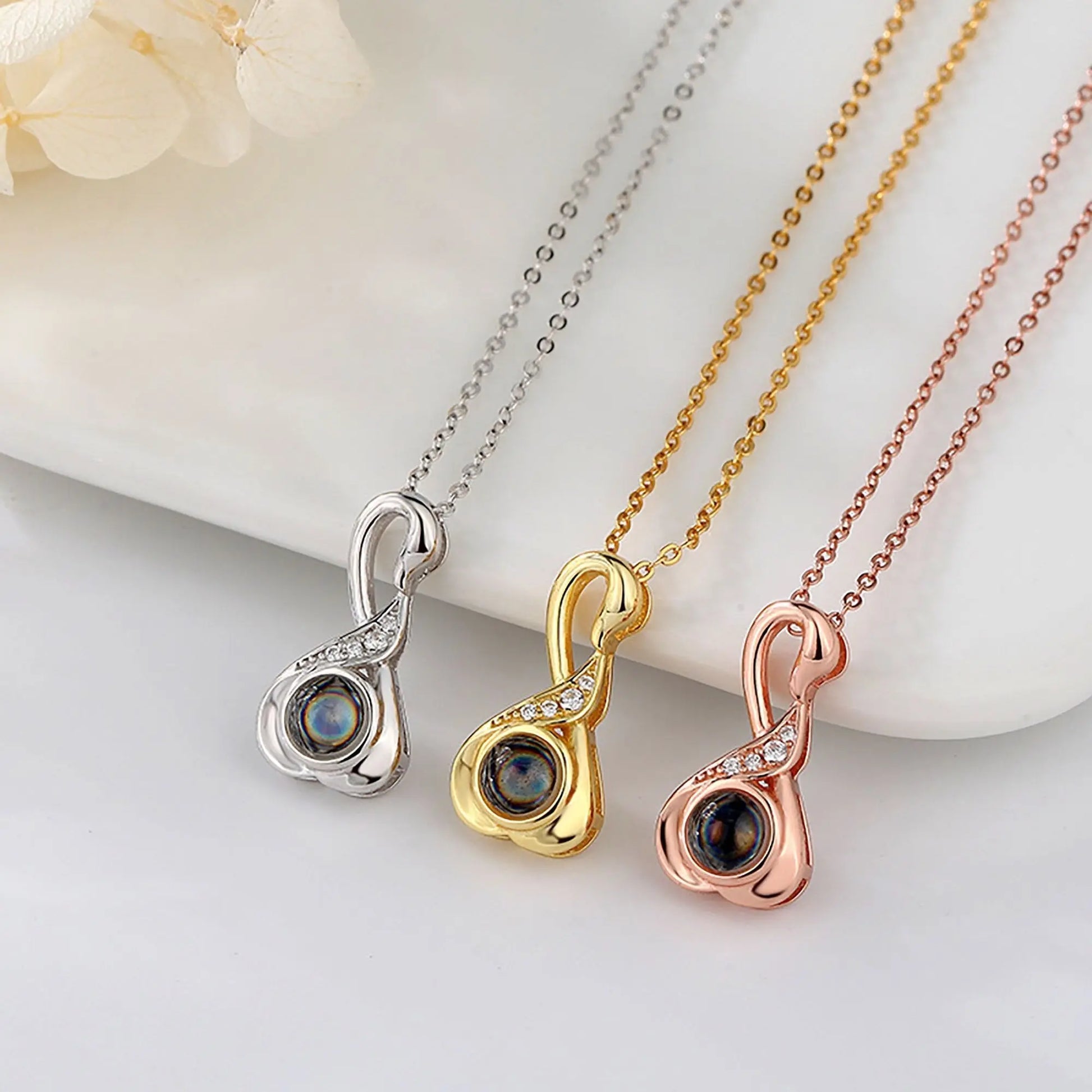 Love Swan with Customized Photos Projection Necklace Pendant Jewelry - Blade & Thread