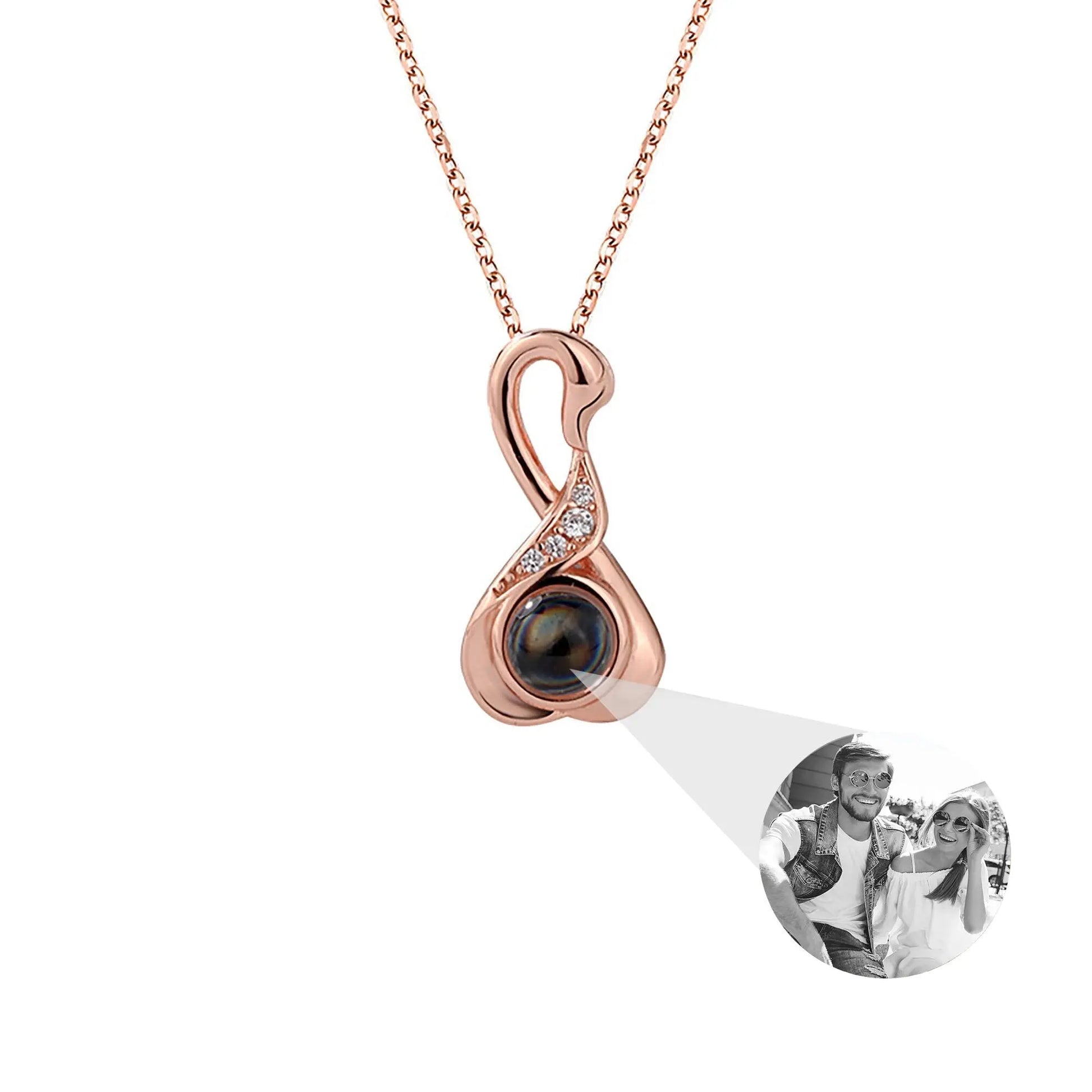 Love Swan with Customized Photos Projection Necklace Pendant Jewelry - Blade & Thread