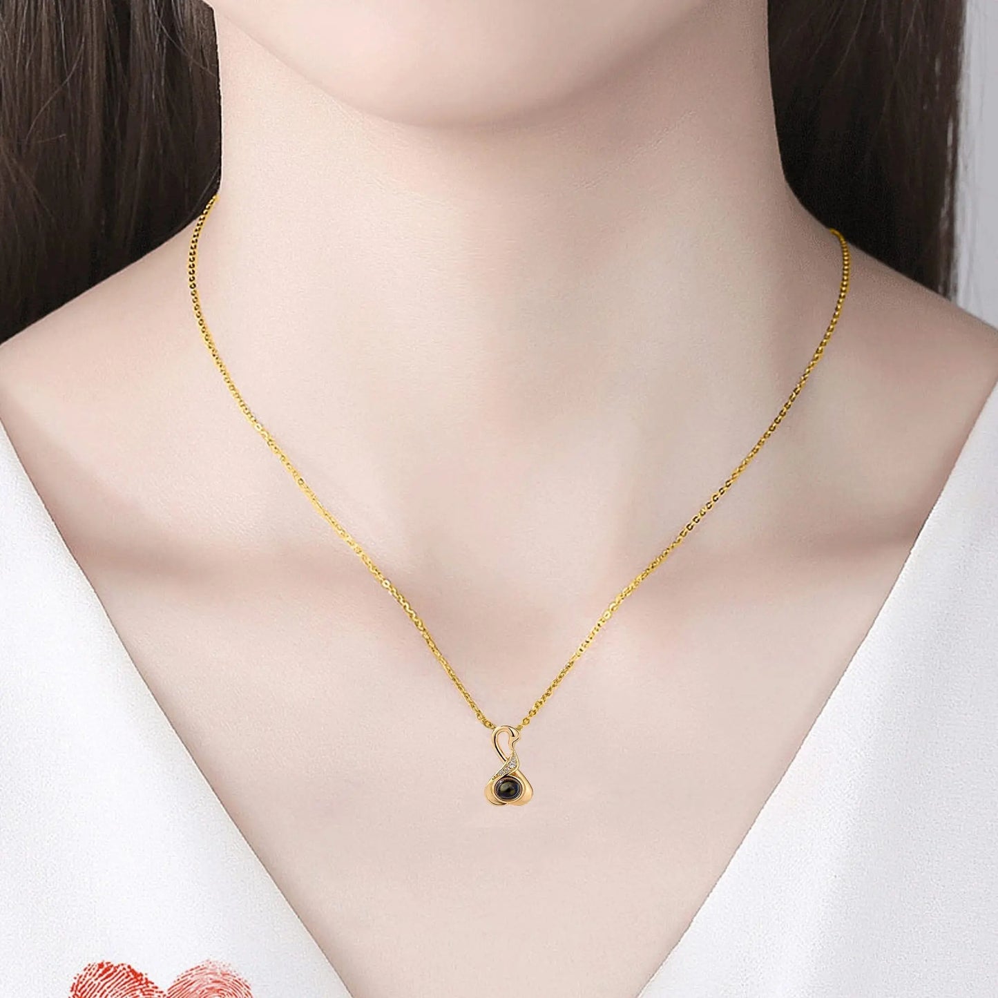 Love Swan with Customized Photos Projection Necklace Pendant Jewelry - Blade & Thread