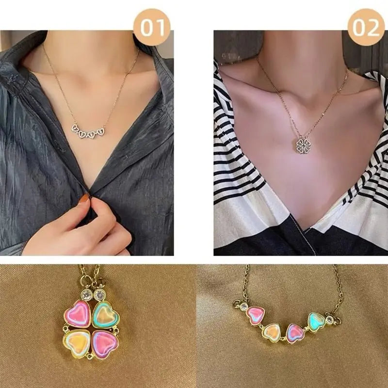 Lucky Four Leaf Clover Necklace 4-in-1 Wearing 2 Sides Heart Love Pendant - Blade & Thread