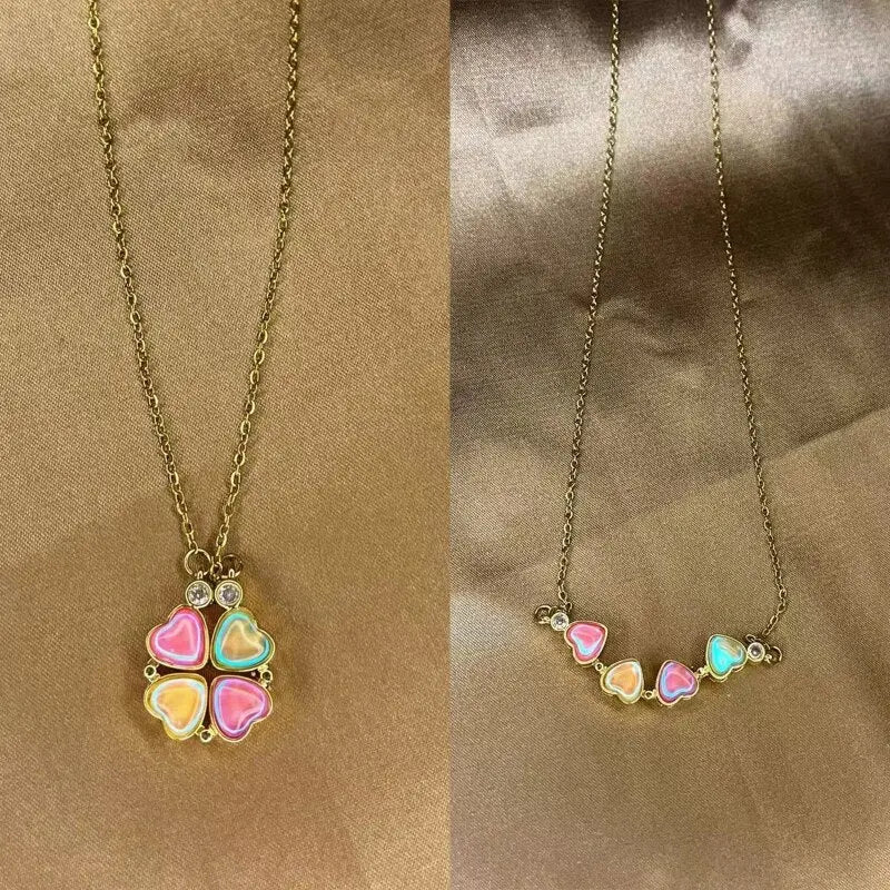 Lucky Four Leaf Clover Necklace 4-in-1 Wearing 2 Sides Heart Love Pendant nowadaysfashion