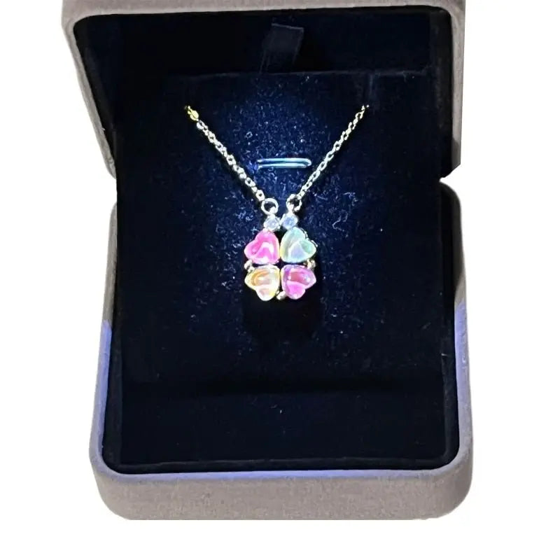 Lucky Four Leaf Clover Necklace 4-in-1 Wearing 2 Sides Heart Love Pendant - Blade & Thread