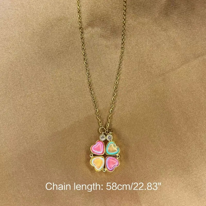 Lucky Four Leaf Clover Necklace 4-in-1 Wearing 2 Sides Heart Love Pendant - Blade & Thread