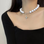 Luminous Beads Pearl Stitching Necklace Choker Cross Pendant Clavicle Sweet Party Jewelry nowadaysfashion