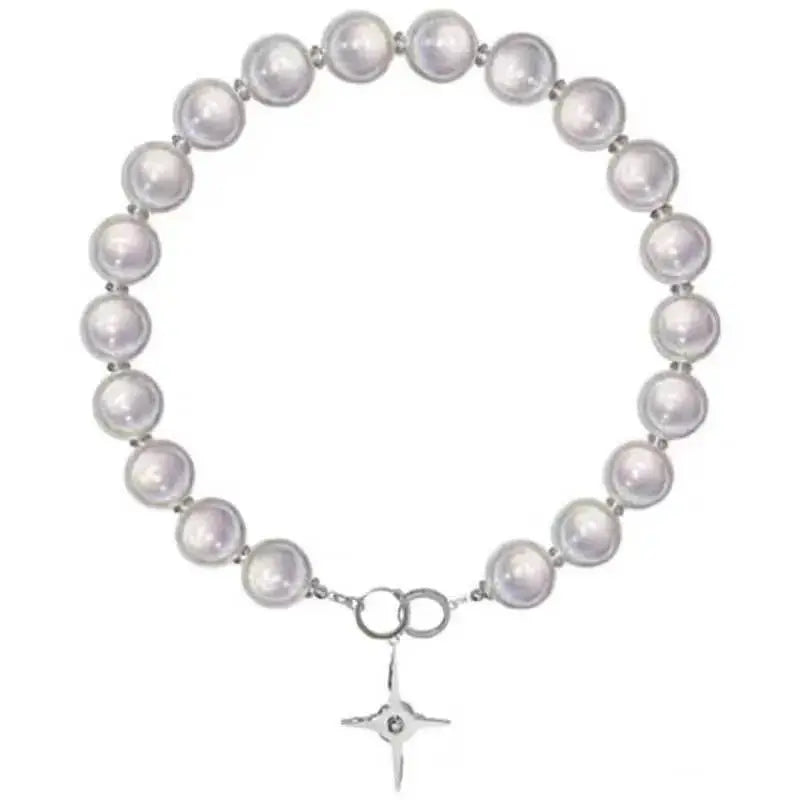 Luminous Beads Pearl Stitching Necklace Choker Cross Pendant Clavicle Sweet Party Jewelry nowadaysfashion