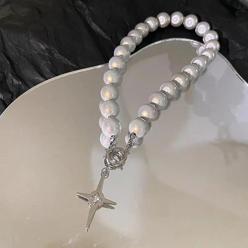 Luminous Beads Pearl Stitching Necklace Choker Cross Pendant Clavicle Sweet Party Jewelry nowadaysfashion