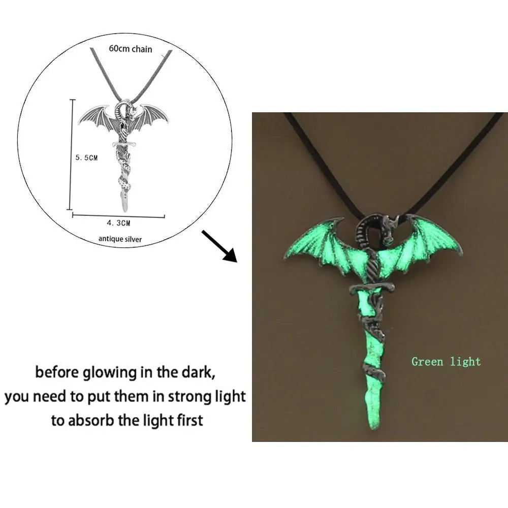 Luminous Dragon Necklace Glowing Night Fluorescence Silver Plated Glow In The Dark Necklace nowadaysfashion