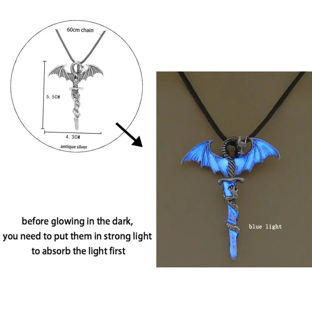 Luminous Dragon Necklace Glowing Night Fluorescence Silver Plated Glow In The Dark Necklace - Blade & Thread