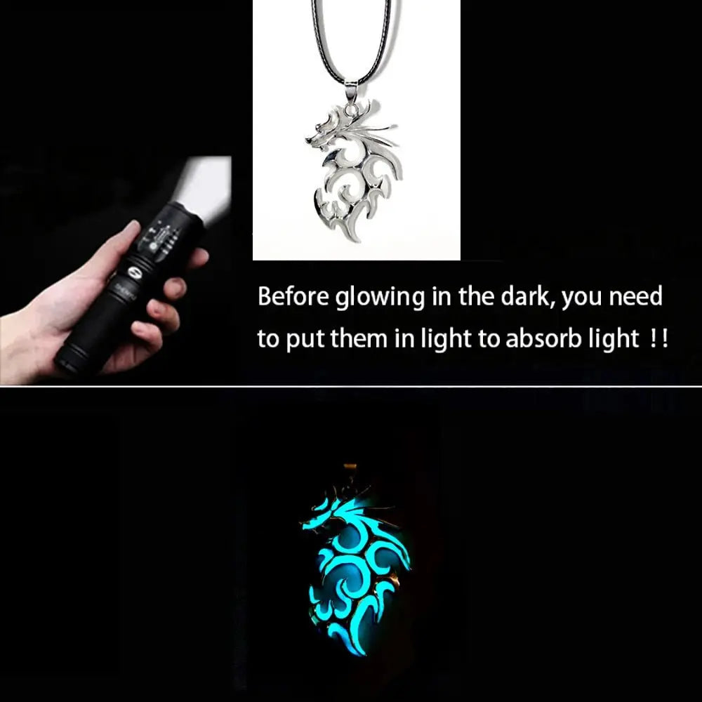 Luminous Dragon Necklace Glowing Night Fluorescence Silver Plated Glow In The Dark Necklace - Blade & Thread