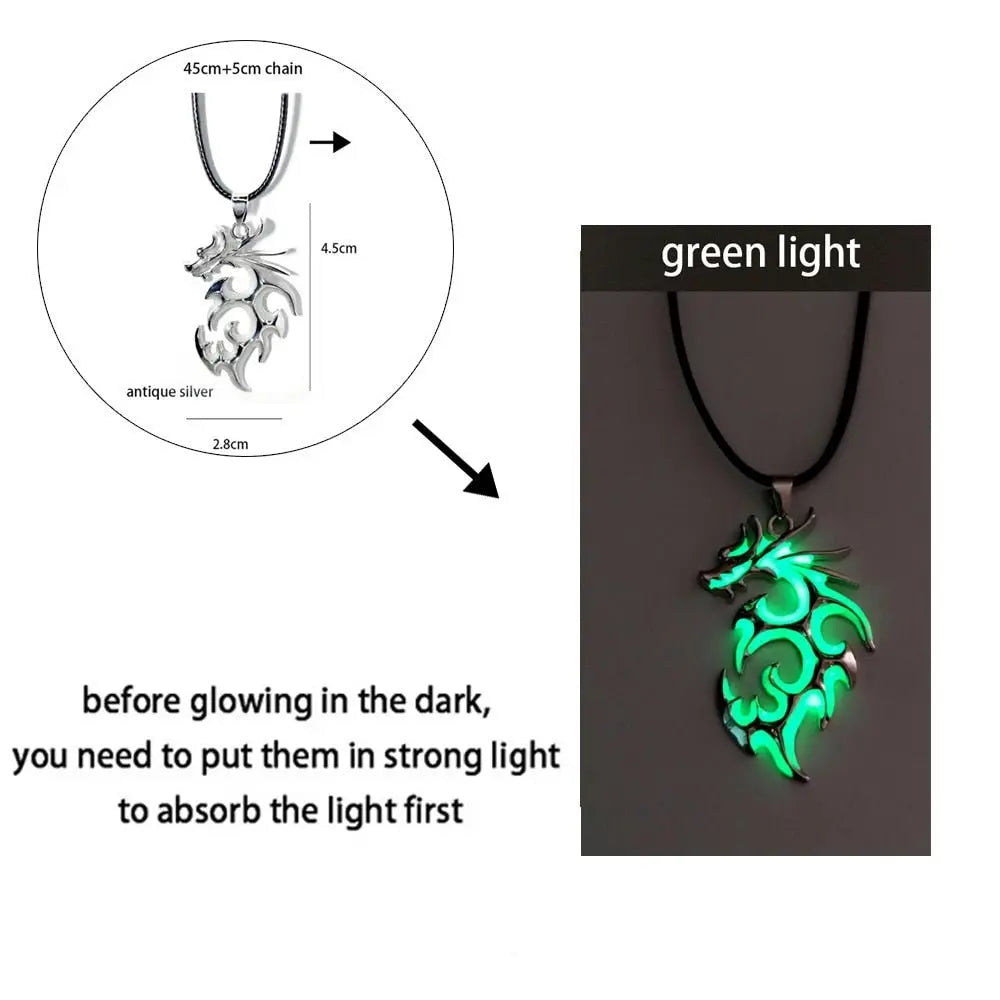 Luminous Dragon Necklace Glowing Night Fluorescence Silver Plated Glow In The Dark Necklace nowadaysfashion